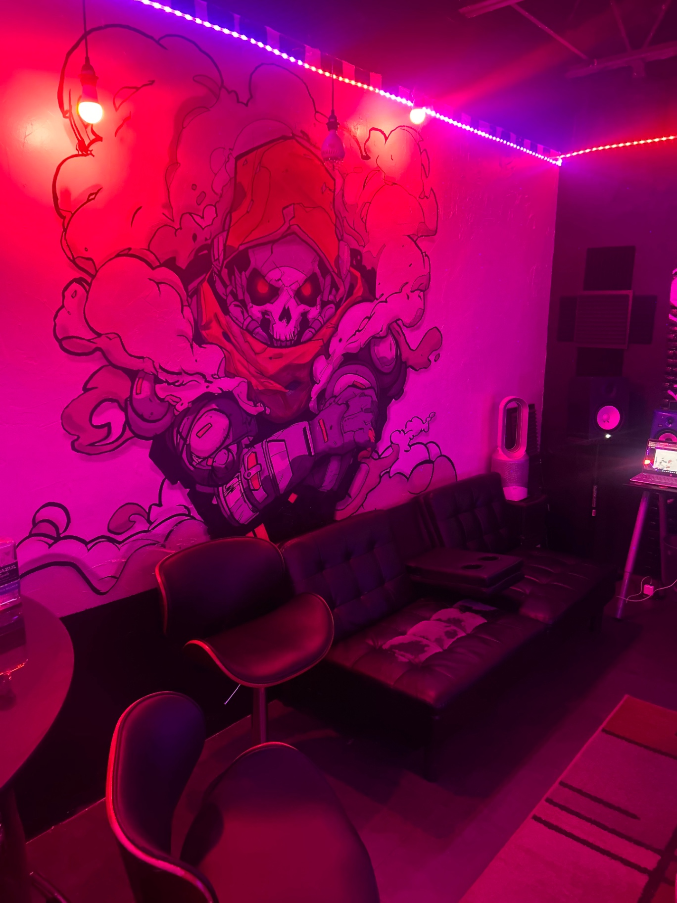Skull mural inside the studio